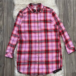 Victorias Secret Pink & Red Plaid Flannel PJ Pajama Shirt Dress